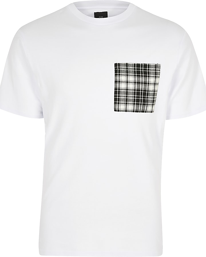 White check printed pocket slim fit T-shirt