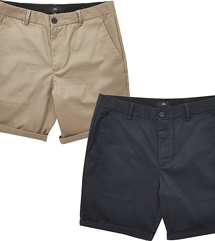 Navy and stone multipack slim chino shorts