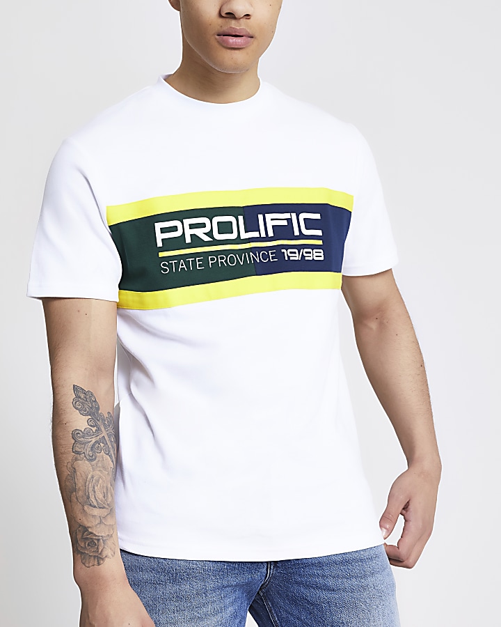 Prolific white colour blocked T-shirt