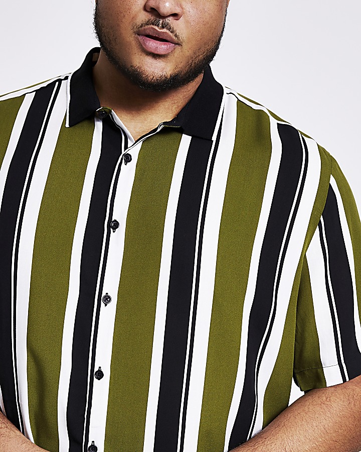 Big and Tall green stripe slim fit shirt