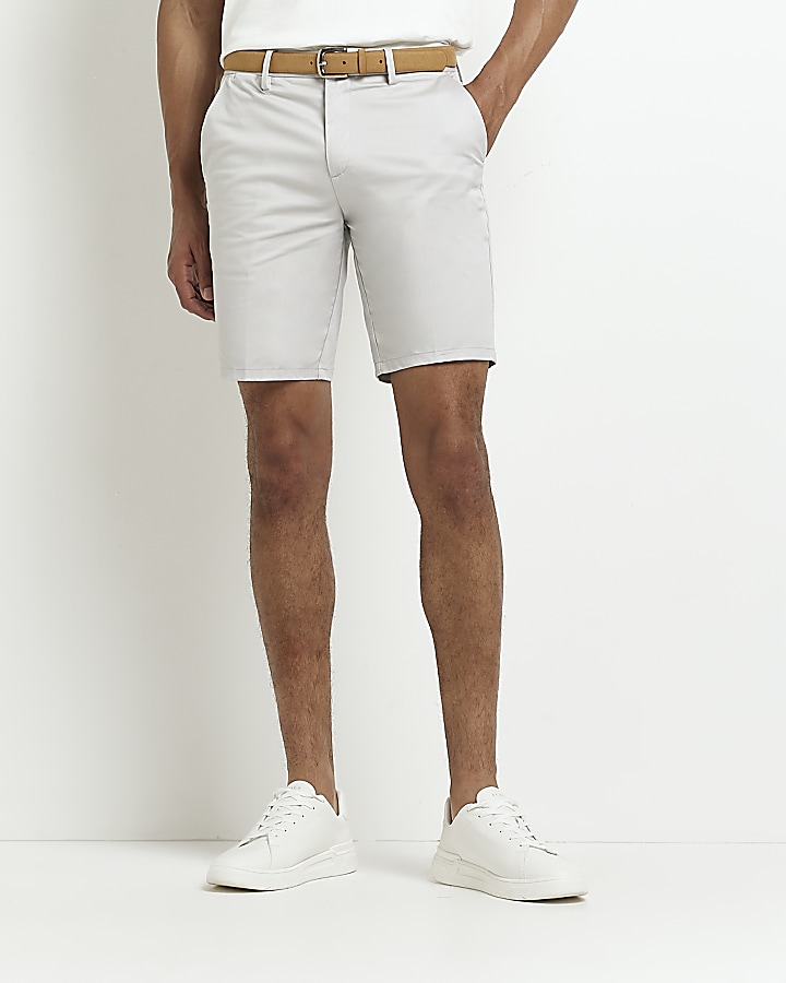 Stone Slim fit Belted Chino Shorts