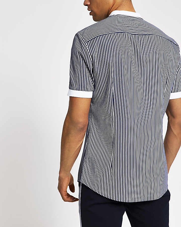 Maison Riviera navy stripe short sleeve shirt