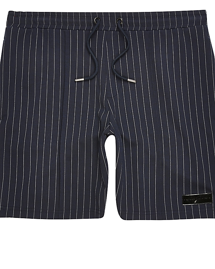 Maison Riverira navy stripe skinny fit shorts