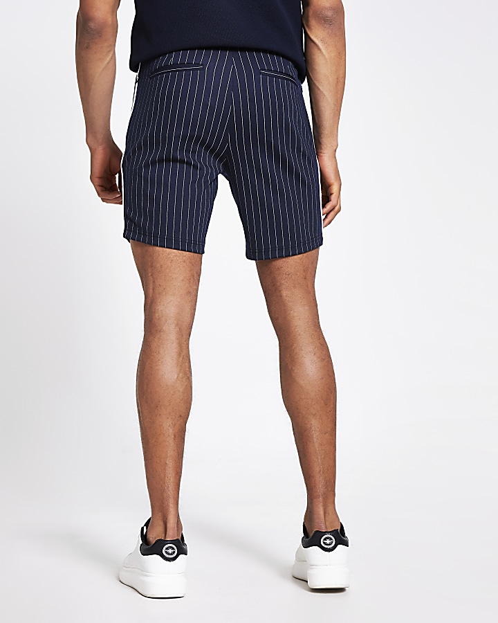 Maison Riverira navy stripe skinny fit shorts