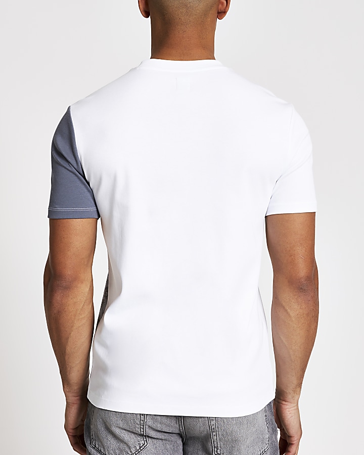 DVSN white colour blocked slim fit T-shirt
