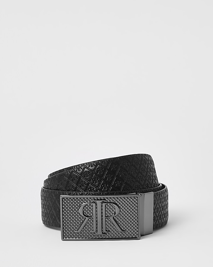 Black RIR monogram buckle reversible belt