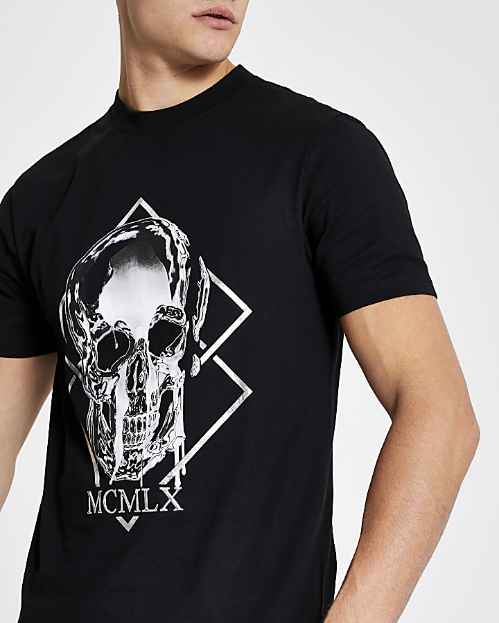 MCMLX black skull printed slim fit T-shirt