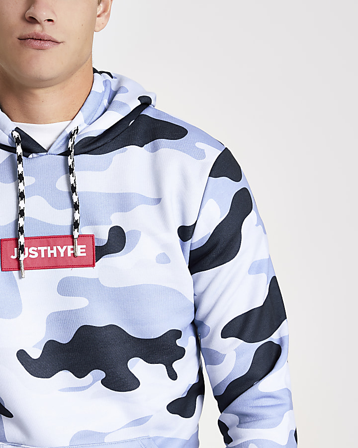Hype blue camo box fit hoodie