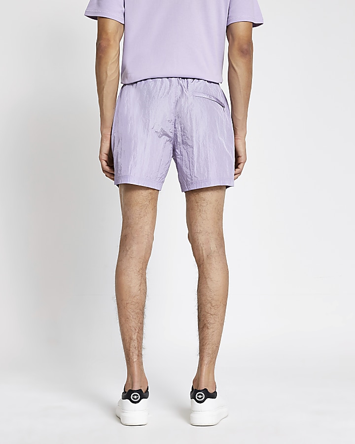 Pastel Tech purple tape side swim shorts