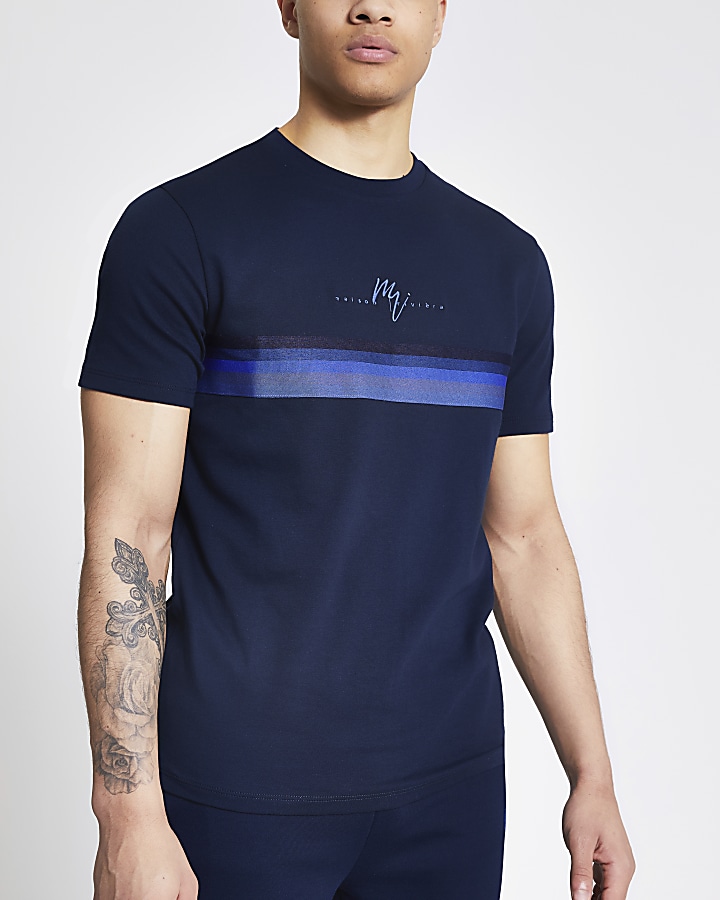 Maison Riviera navy tape slim fit T-shirt