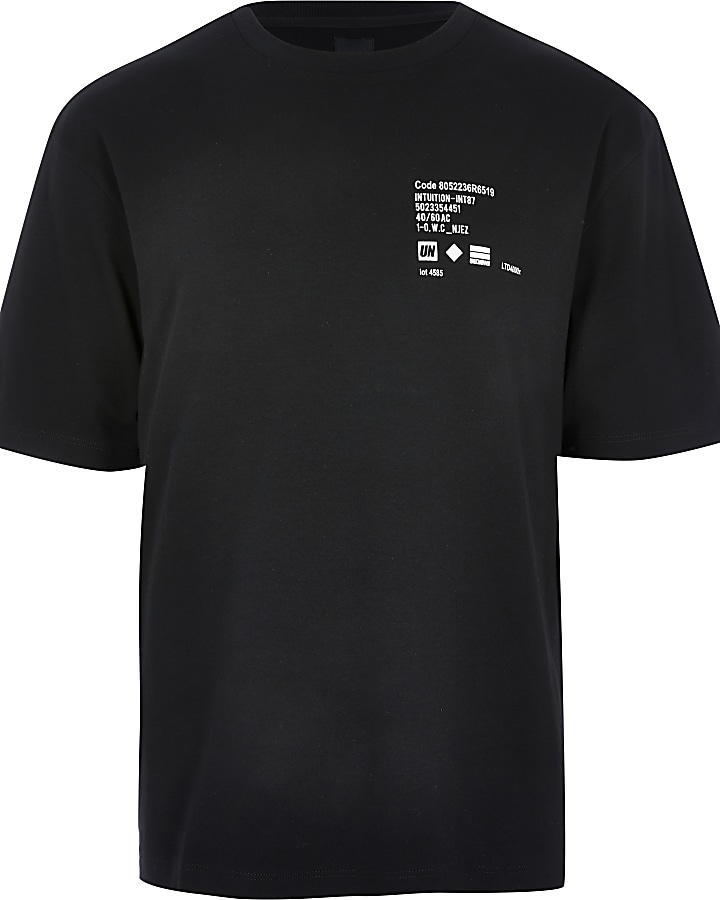 Black reverse printed boxy fit T-shirt