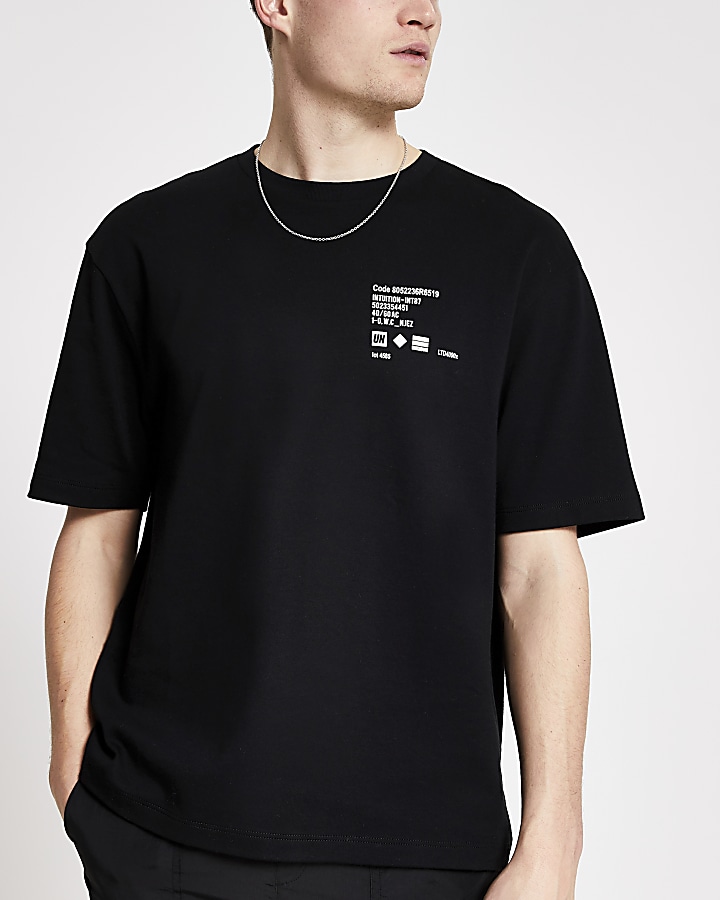 Black reverse printed boxy fit T-shirt