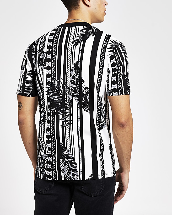 Black mixed print slim fit T-shirt