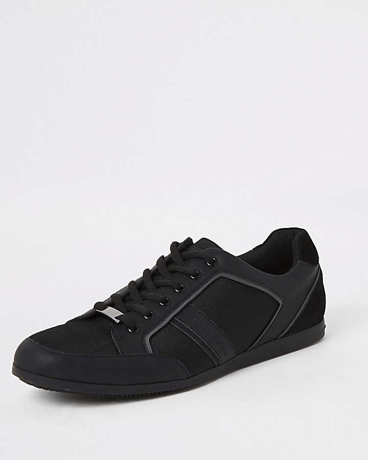 Black low profile lace-up trainers