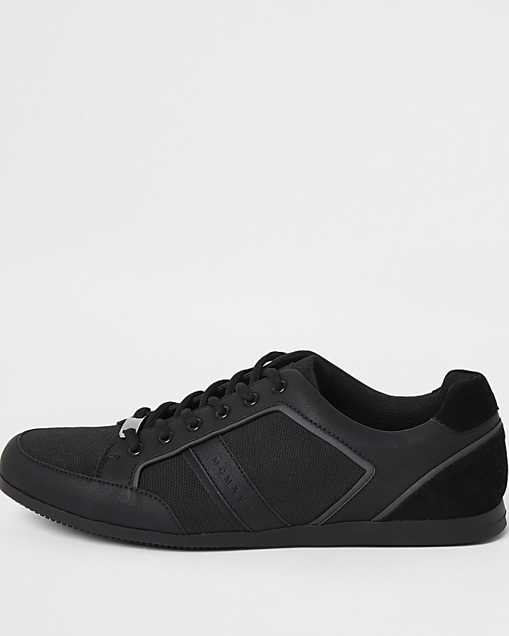 Black low profile lace-up trainers