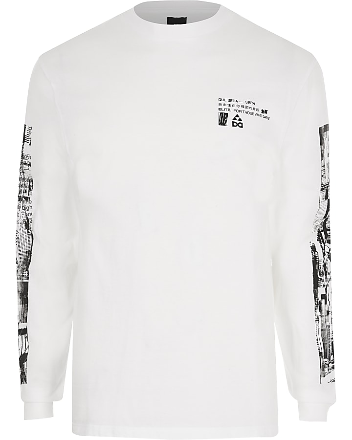 White printed long sleeve slim fit T-shirt