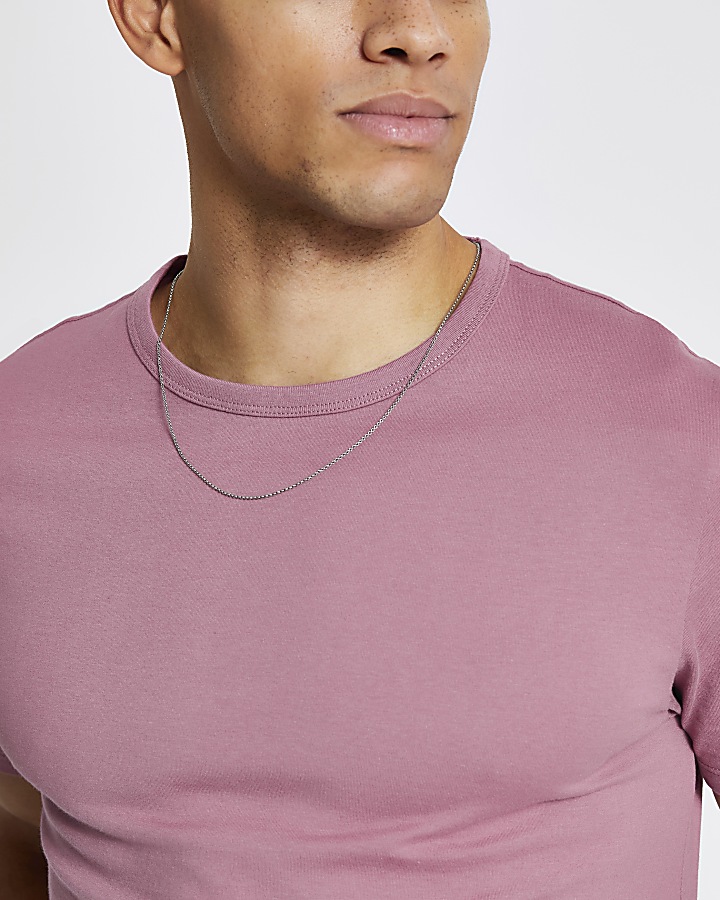 Pink longline slim fit T-shirt