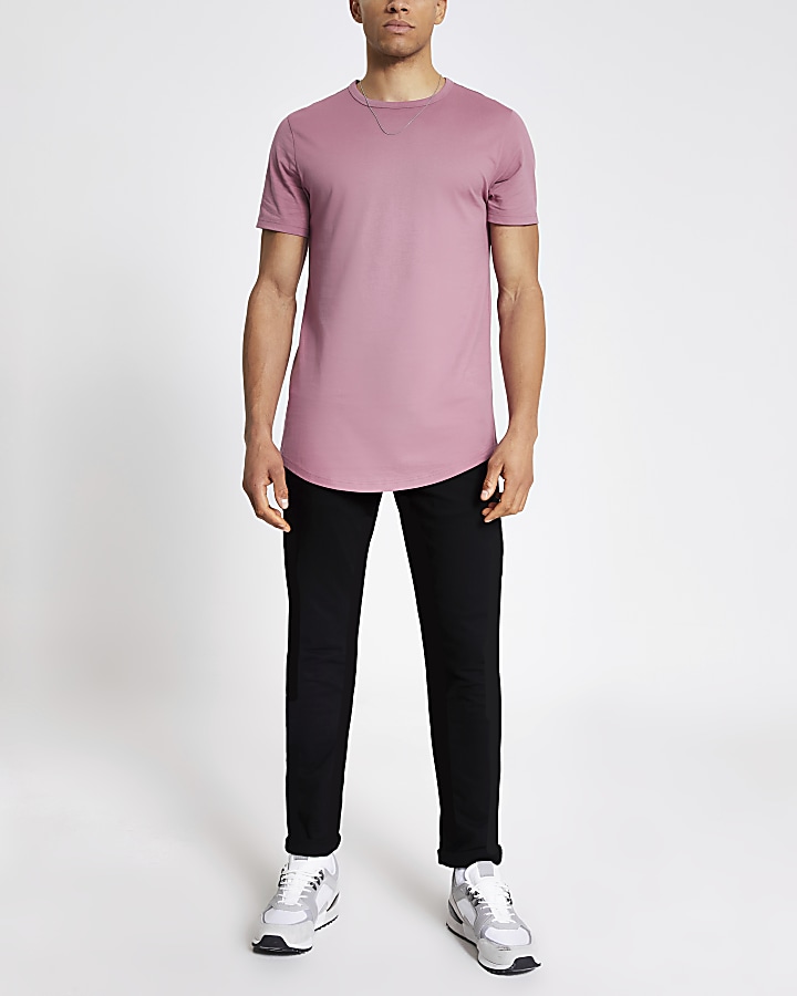 Pink longline slim fit T-shirt