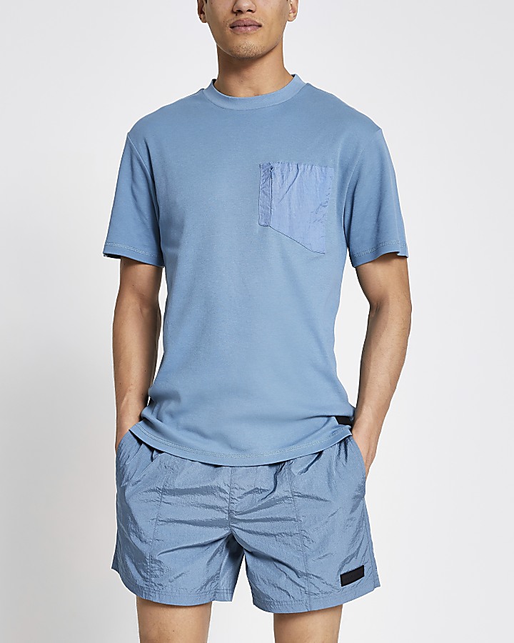 Pastel Tech blue nylon pocket T-shirt