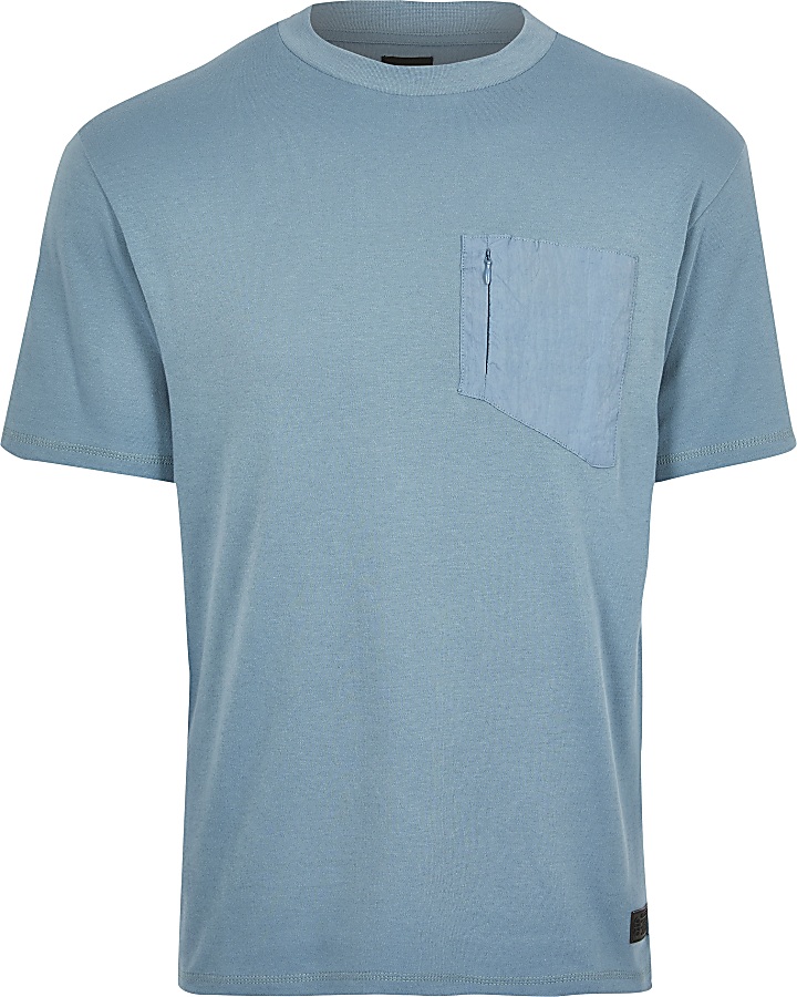 Pastel Tech blue nylon pocket T-shirt