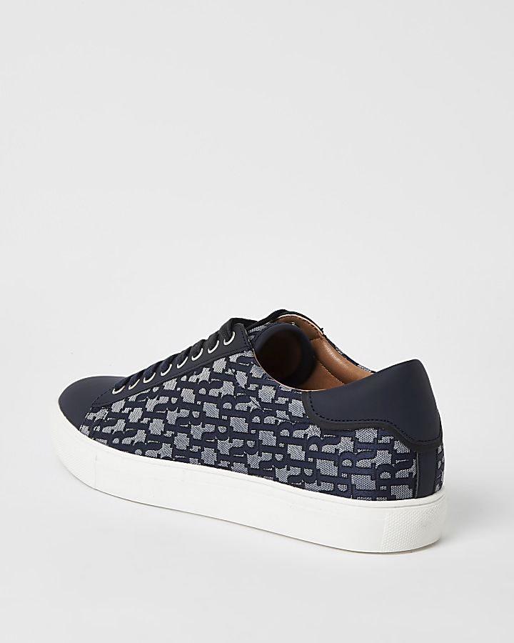 Navy lace-up RI jacquard cupsole trainers
