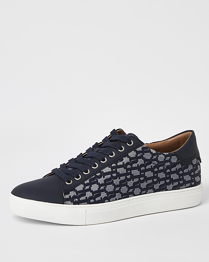 Navy lace-up RI jacquard cupsole trainers