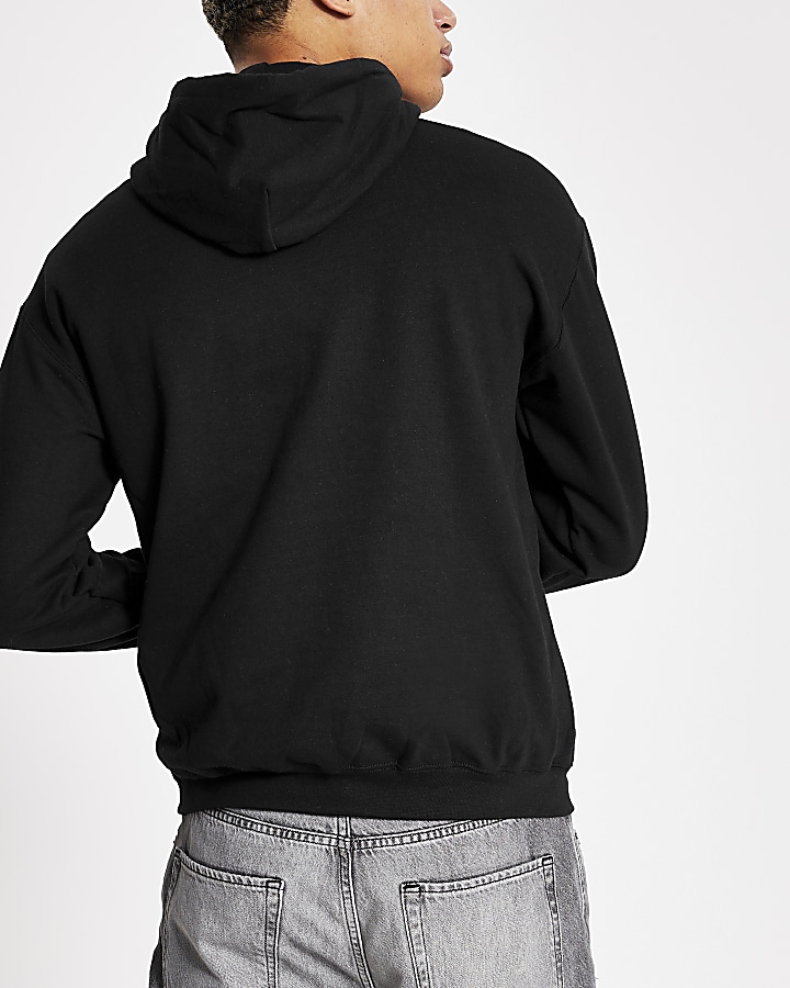 Black 'Echoes' printed regular fit hoodie