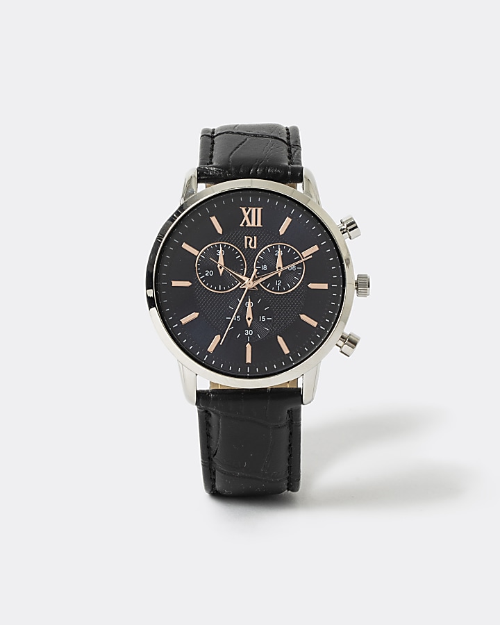 Black embossed rose gold colour watch