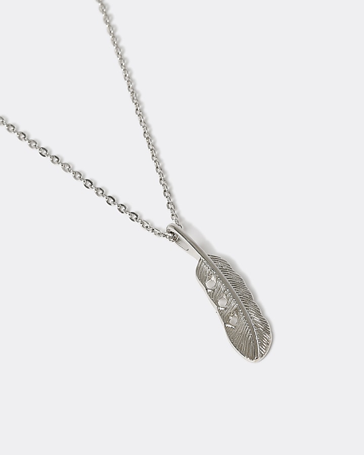 Silver colour feather pendant necklace