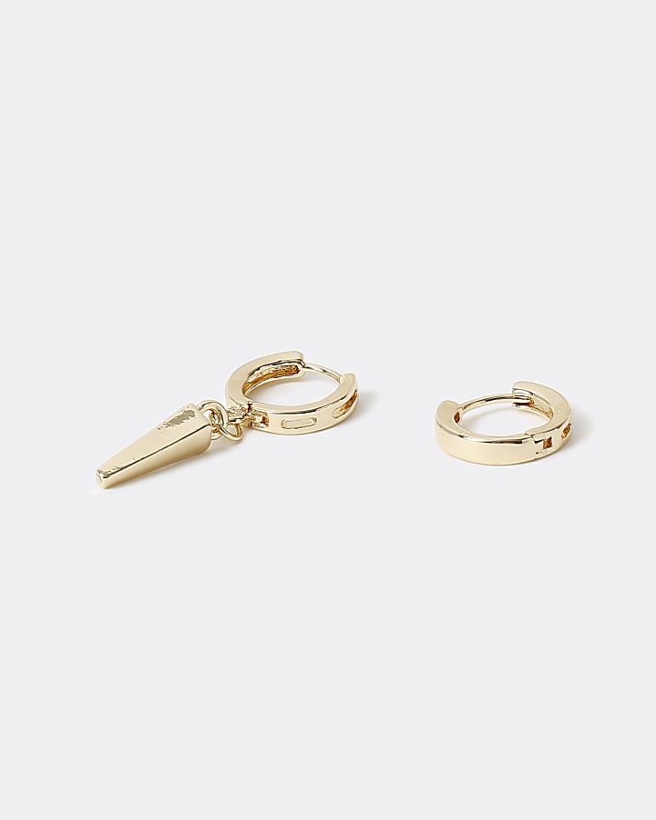 Gold colour asymmetric spike hoop earrings