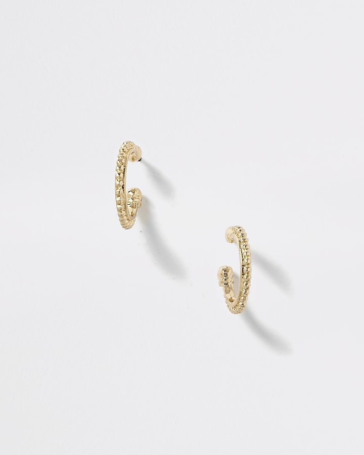 Gold colour beaded hoop earrings