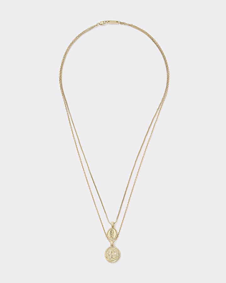 Gold colour layered pendant necklace