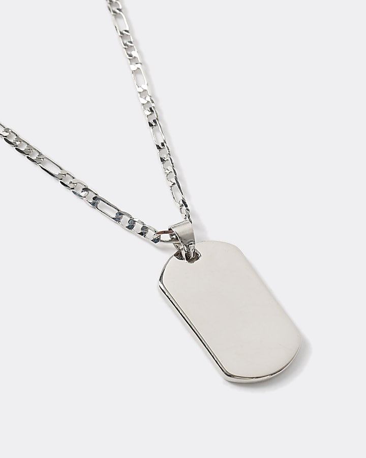 Silver colour tag pendant necklace