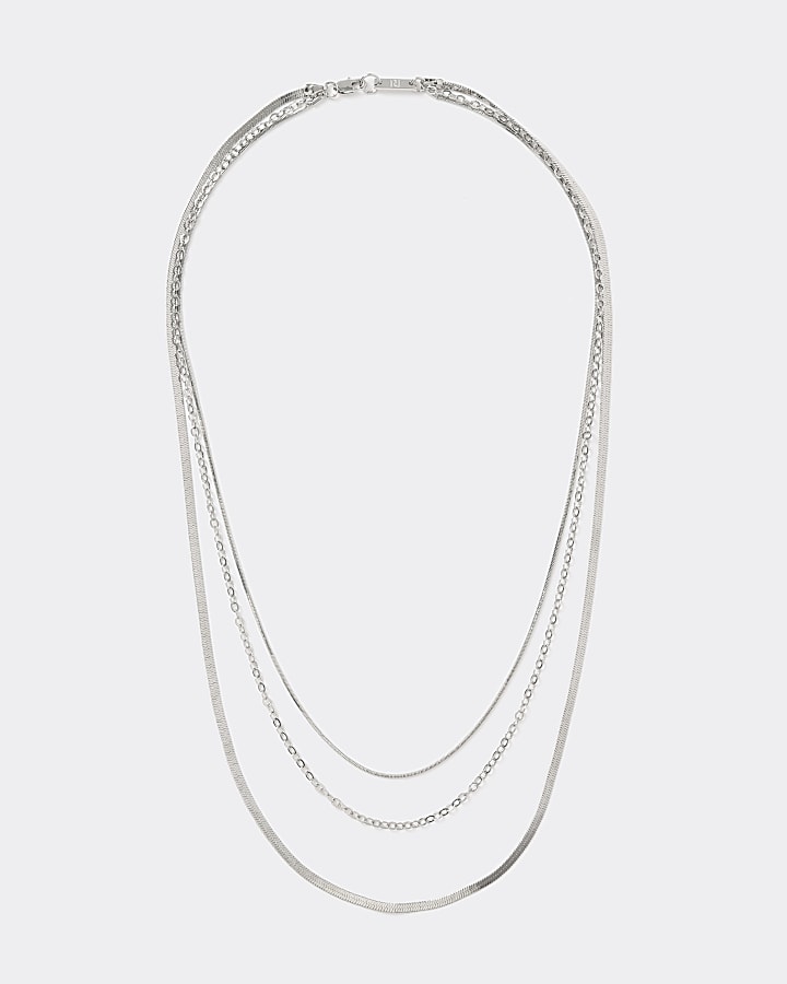 Silver colour layered chain necklace