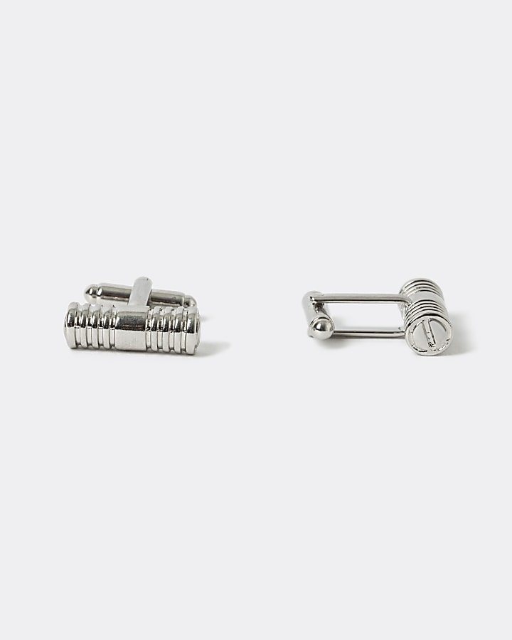 Silver colour screw embossed cufflinks