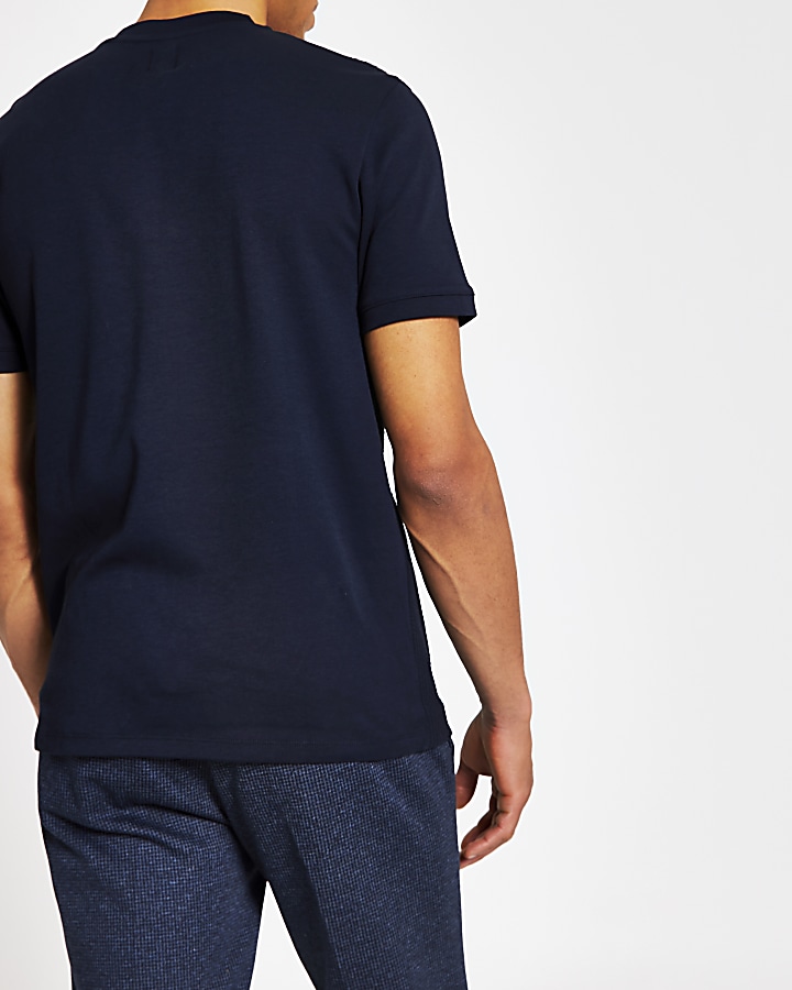 Masion Riviera navy slim fit half zip T-shirt