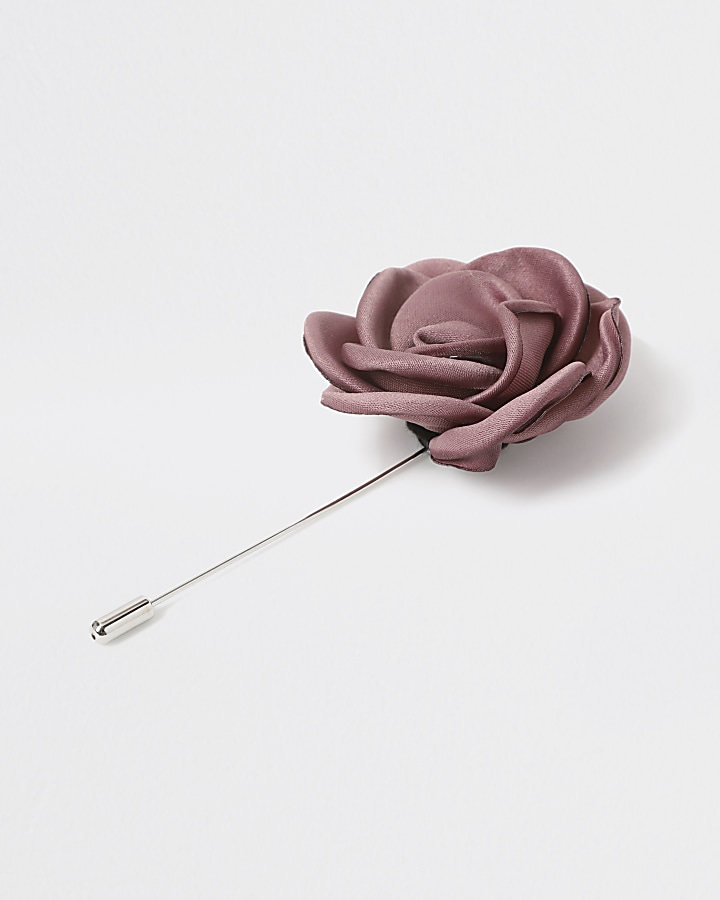 Silver tone pink rose lapel pin