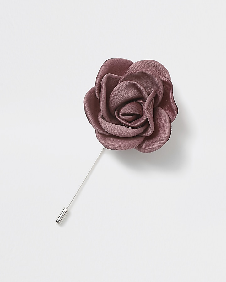 Silver tone pink rose lapel pin