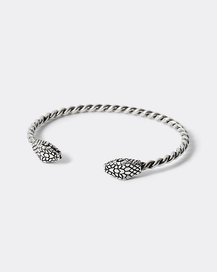 Silver colour snake twisted cuff bracelet