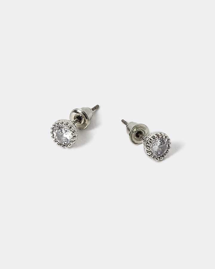 Silver colour diamante stud earrings