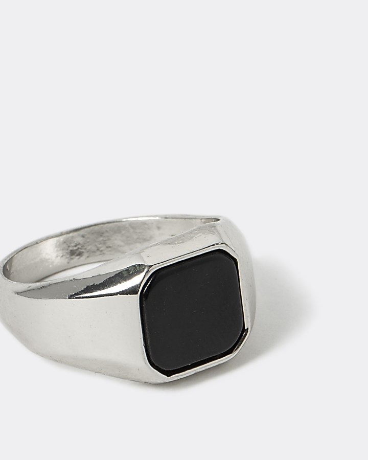 Silver colour square signet ring