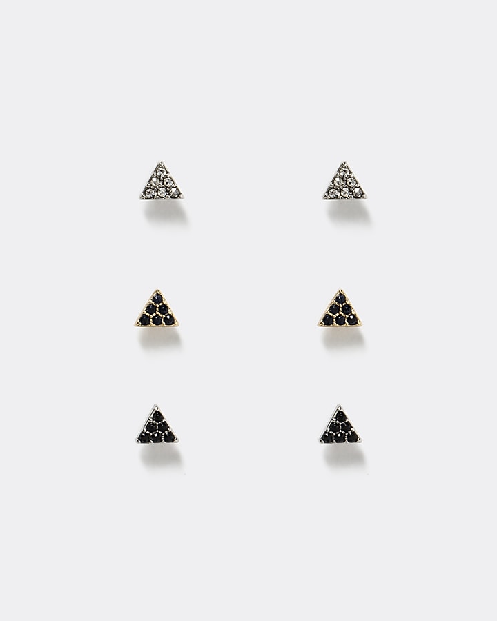 Silver colour diamante stud earrings 3 pack
