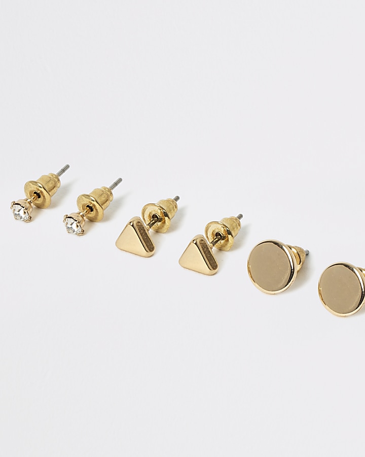 Gold colour stud earring 3 pack