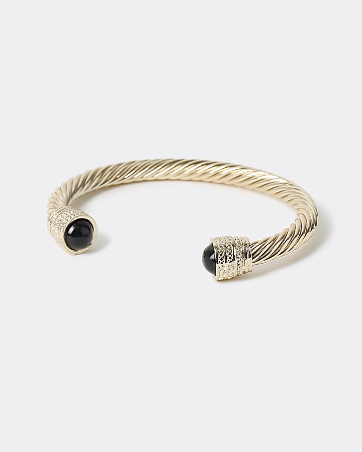 Gold colour twisted stone cuff bracelet