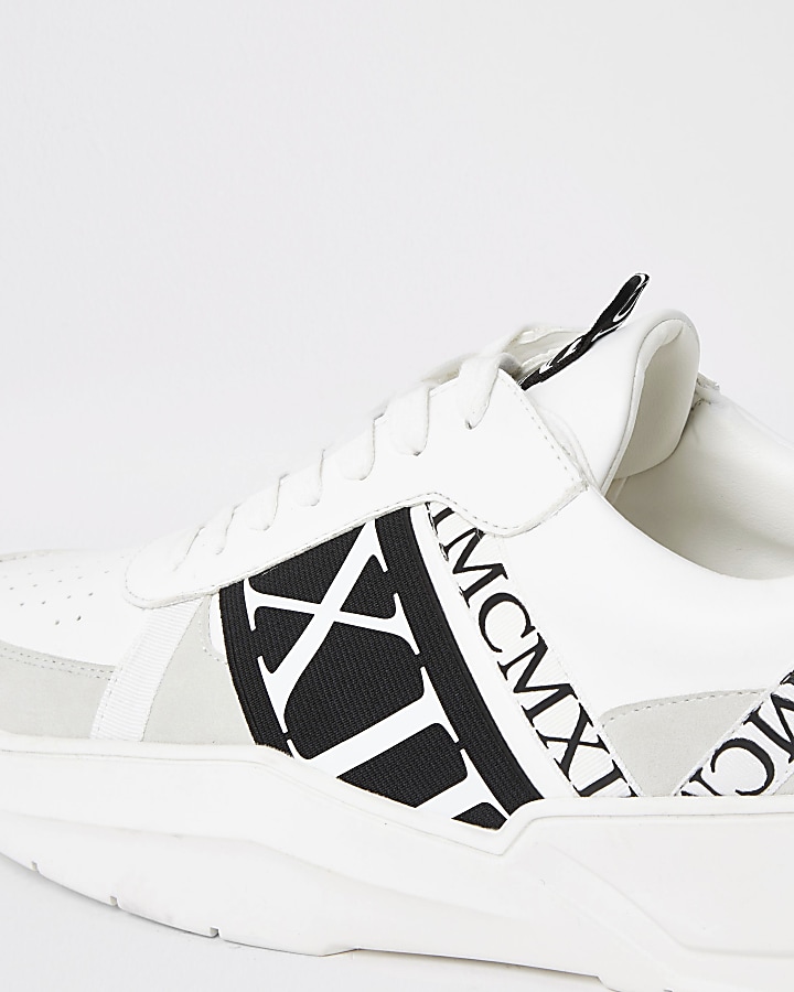 MCMLX white tape lace-up trainers
