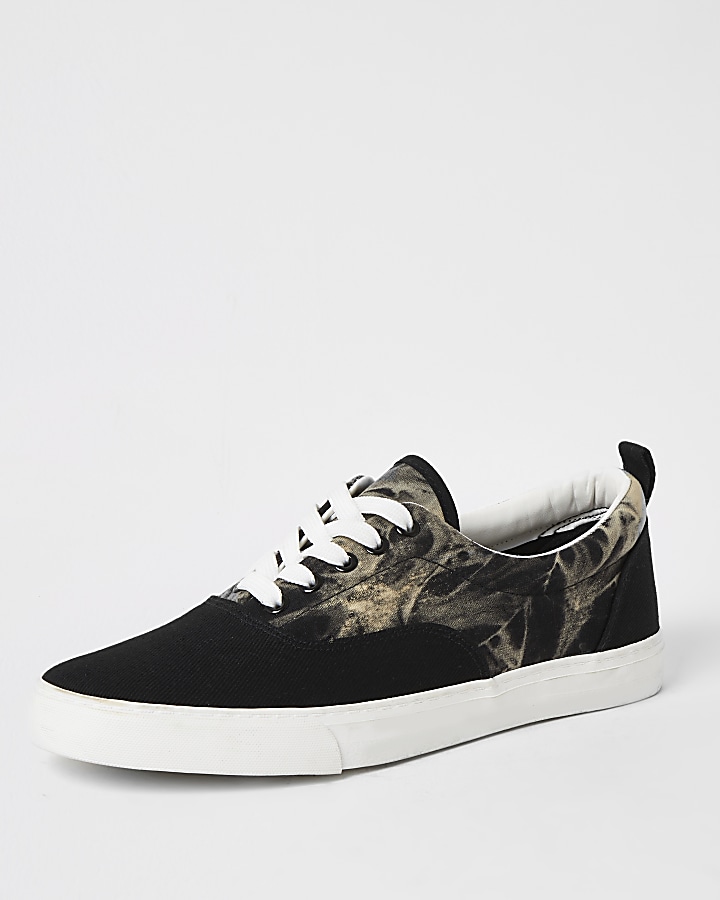 Black tie dye lace-up trainers