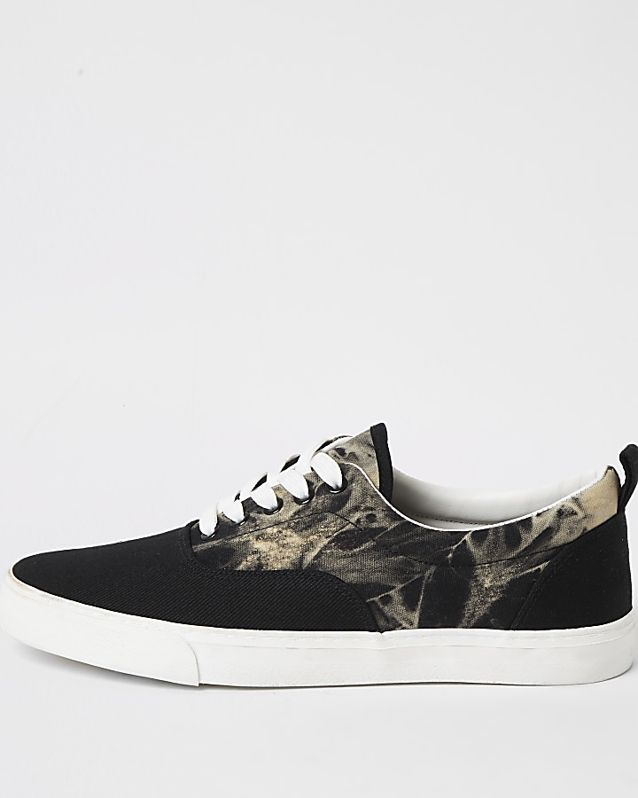 Black tie dye lace-up trainers