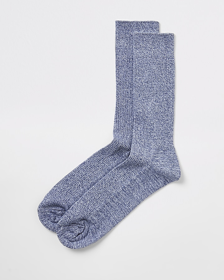 Blue twisted knit ribbed socks