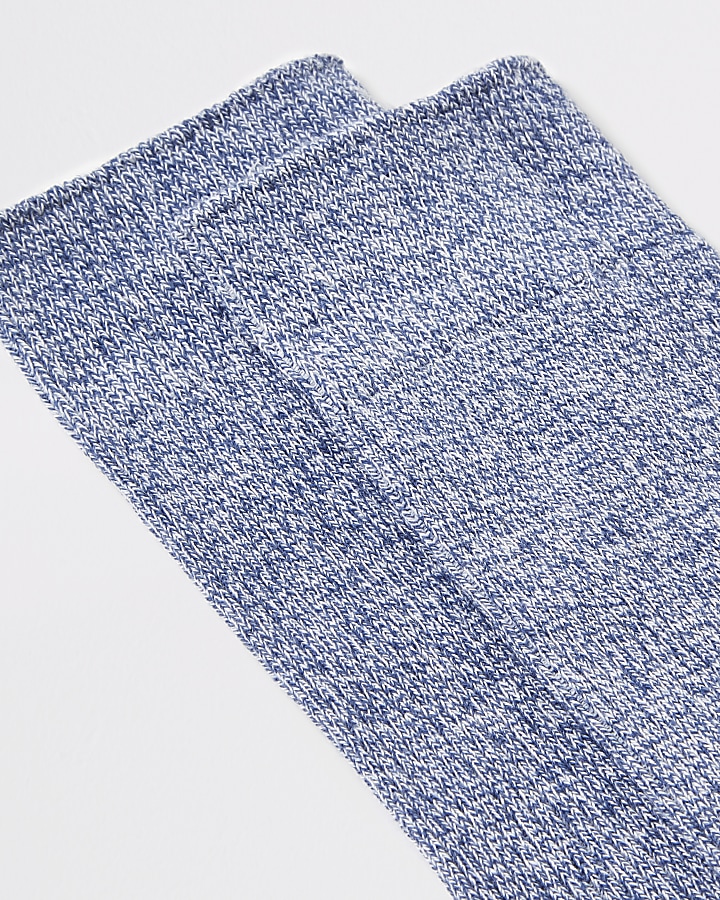 Blue twisted knit ribbed socks