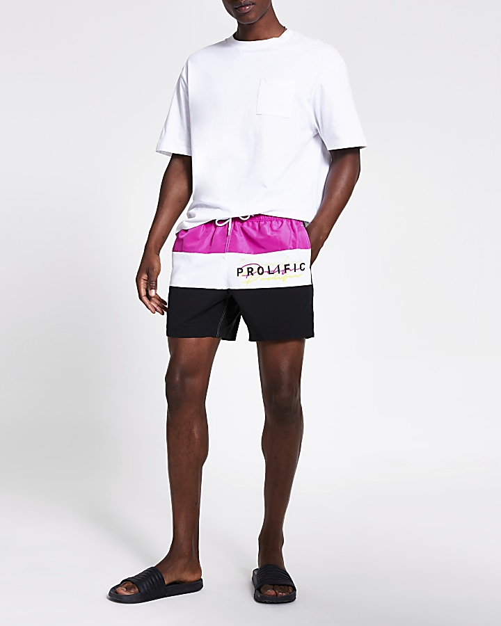 Prolific pink slim colour block swim shorts
